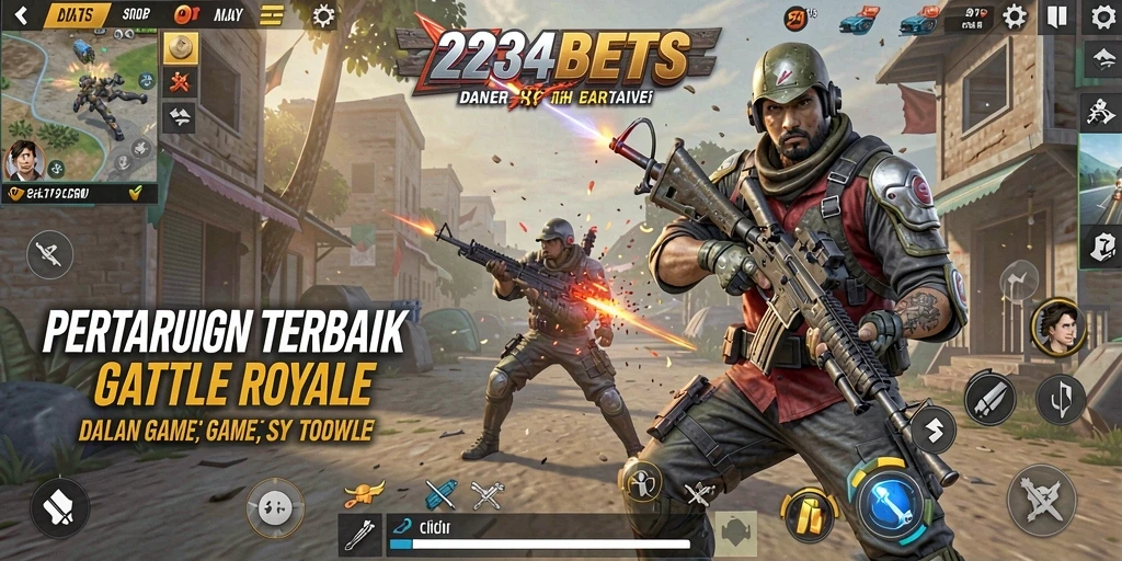 Screenshot utama 1234BETS menampilkan aksi mendebarkan dalam pertarungan Battle Royale.