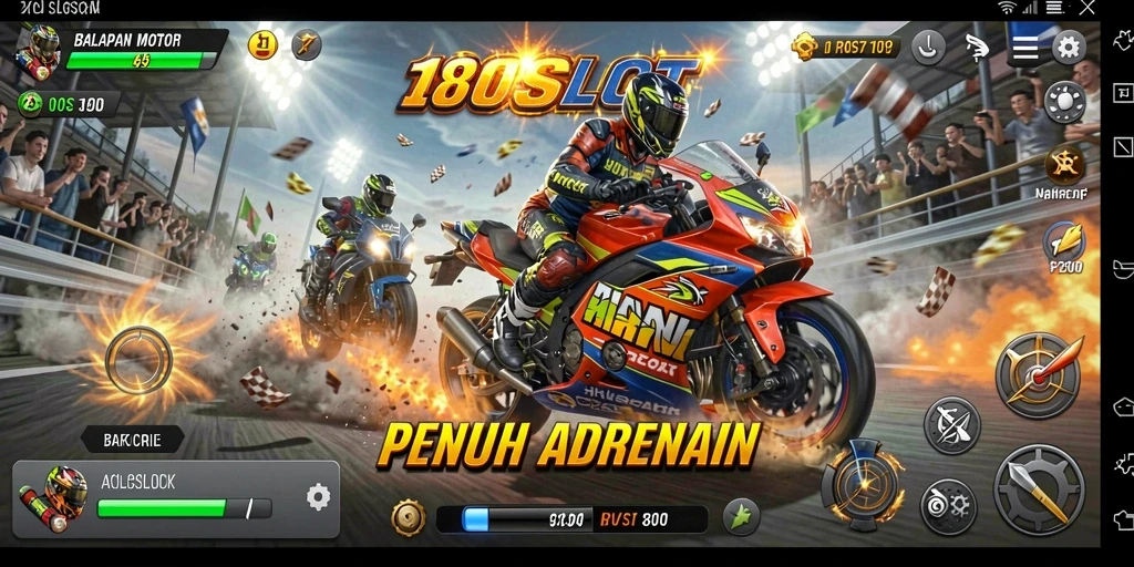 Tampilan gameplay seru dalam balapan motor 180SLOT.