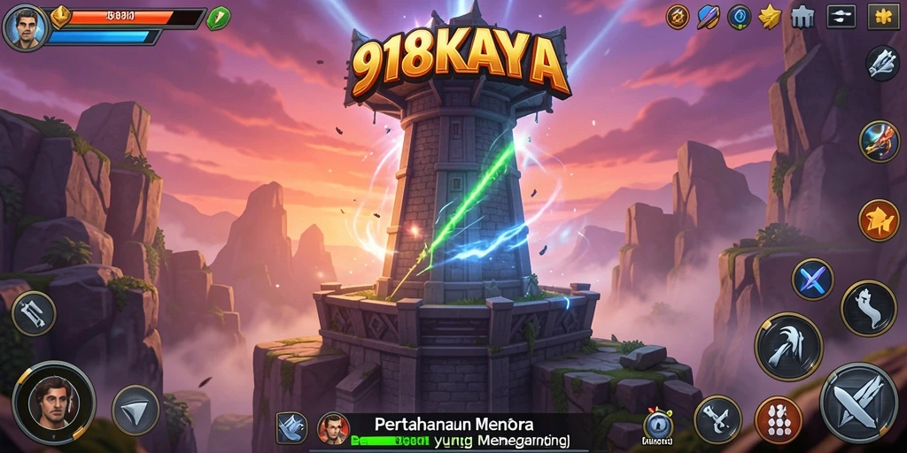 Tangkapan layar 918KAYA menampilkan aksi strategi pertahanan menara yang mendebarkan.