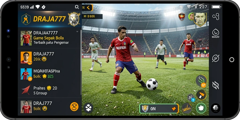 Screenshot DRAJA777 menunjukkan aksi penuh di lapangan sepak bola.