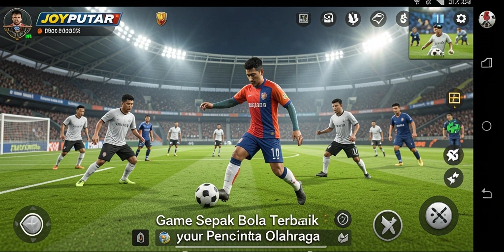 Tampilan gameplay JOYPUTAR dengan aksi sepak bola yang seru.