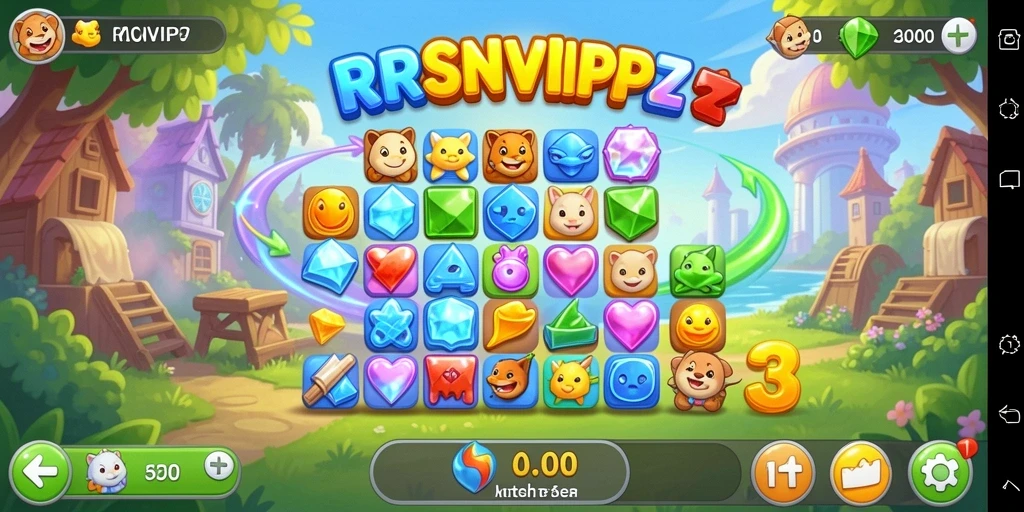 Screenshot RSNVIP7 menampilkan gameplay Match-3 yang seru dan penuh warna.