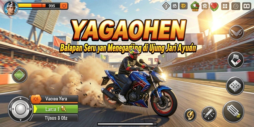 Screenshot gameplay YAGAOHEN menampilkan aksi balapan yang mendebarkan.